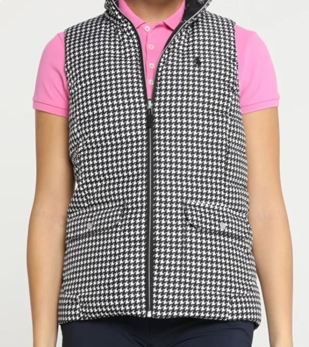 Polo Ralph Lauren M Golf Reversible Vest Down Houndstooth Puffer Black/White